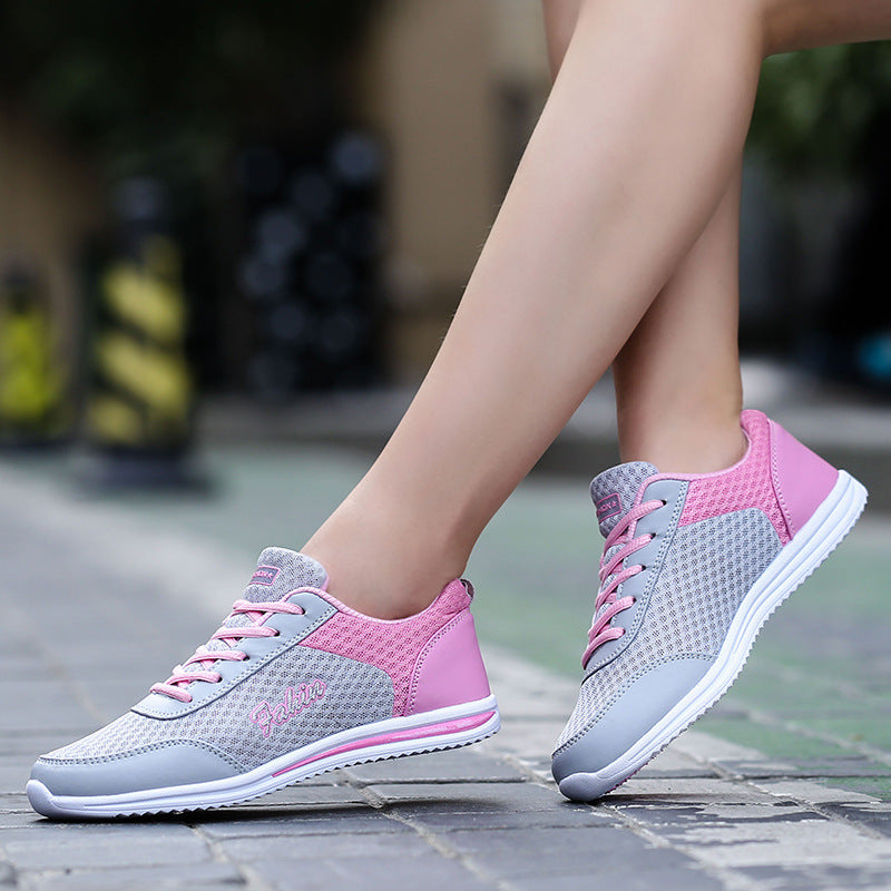 Casual Breathable Mesh Lace-up Flat Running Sneakers for Women Plus Size