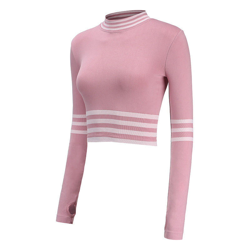 Women's workout crop top with striped athletic design