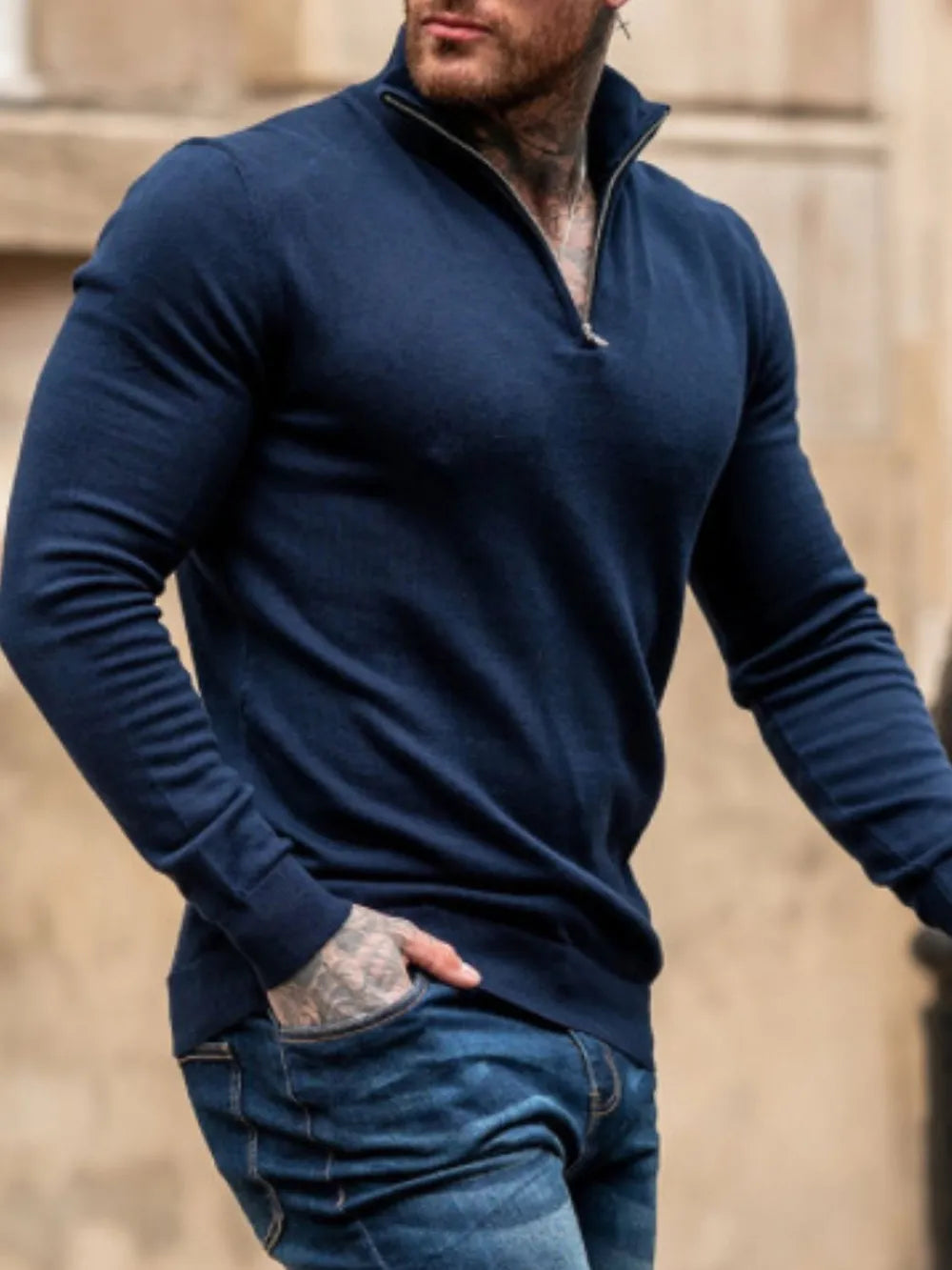 Men's quarter zip sweater with long sleeves