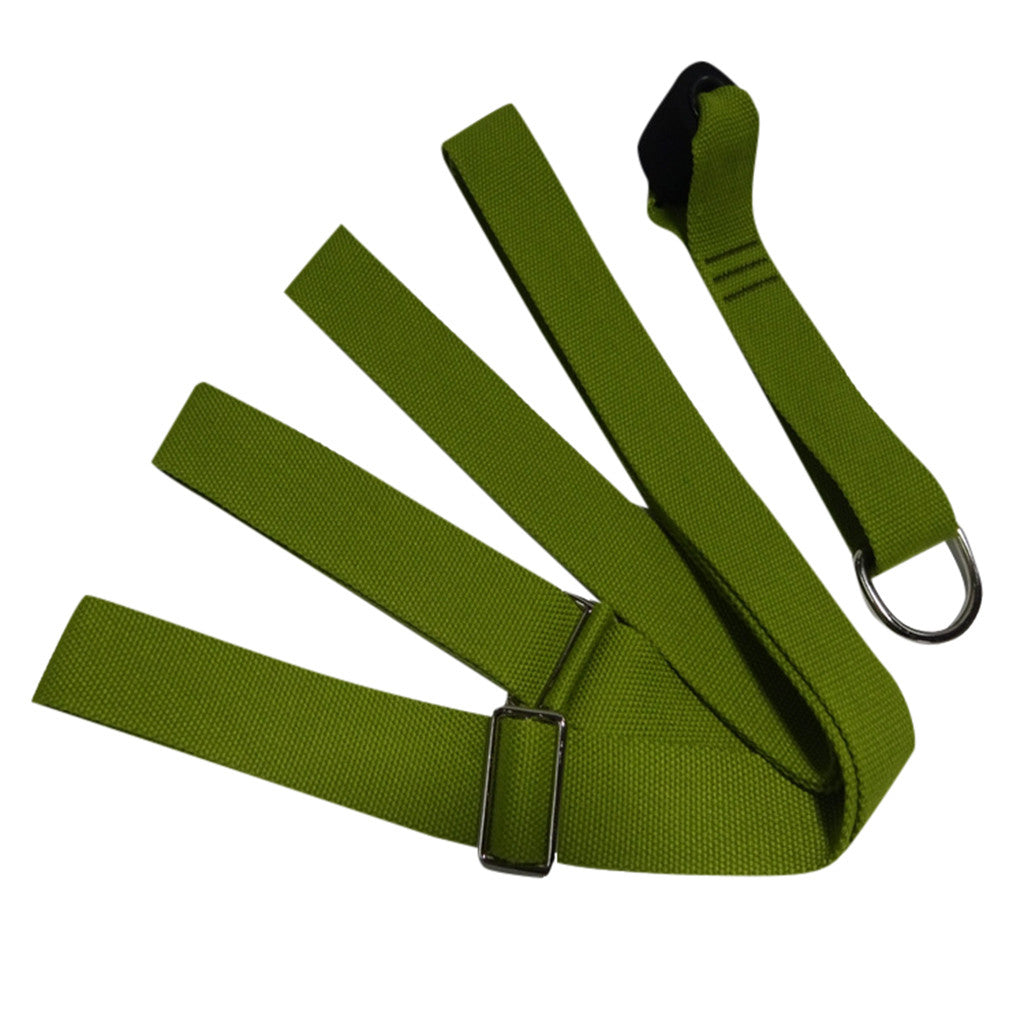 Door leg stretcher with adjustable strap and metal D ring