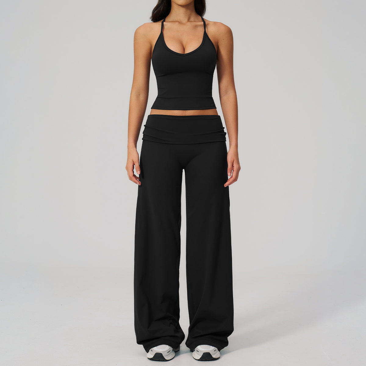 Fitted Crop Top Backless Workout Set High Waist Versatile Casual Style Yoga Set