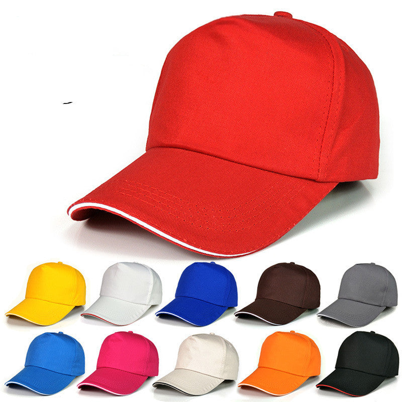Custom embroidered baseball caps in white cotton design with red accents, perfect for branding and promotional events.