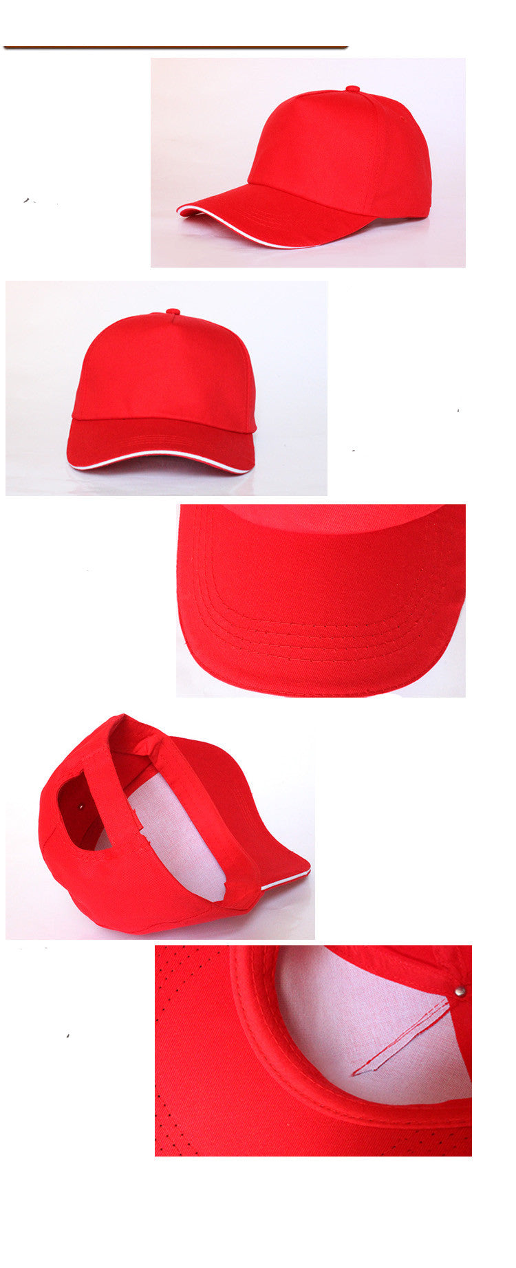 Custom embroidered baseball caps in white cotton design with red accents, perfect for branding and promotional events.