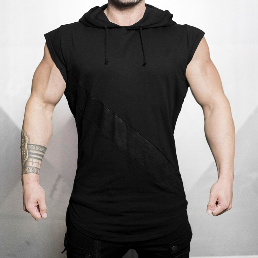 Men's hooded tank top with sleeveless design