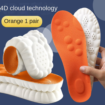 4D Cloud-like Cushioned Insoles for Men and Women, Soft Elastic Shock Absorption, Arch Support, Breathable, Anti-Odor, Sweat-Absorbing, Non-Slip, Comfortable for Long Standing