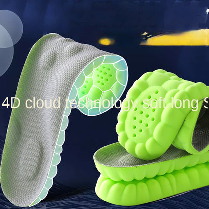 4D Cloud-like Cushioned Insoles for Men and Women, Soft Elastic Shock Absorption, Arch Support, Breathable, Anti-Odor, Sweat-Absorbing, Non-Slip, Comfortable for Long Standing