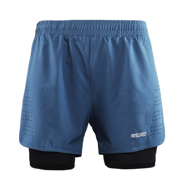 1. Men's 2 in 1 running shorts with black green design