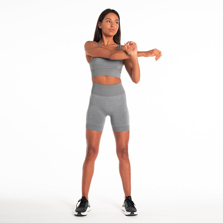 Seamless workout set for women featuring a sporty look, perfect for gym sessions and fitness activities.