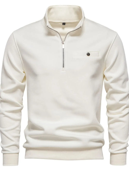 Men's quarter zip sweatshirt slim fit cotton pullover