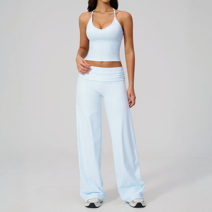 Fitted Crop Top Backless Workout Set High Waist Versatile Casual Style Yoga Set
