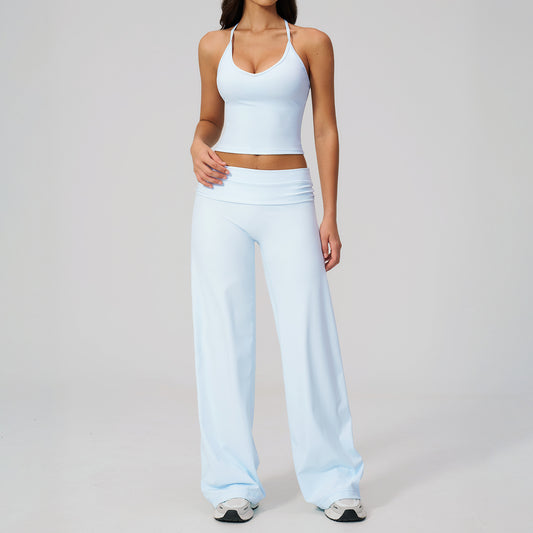 Fitted Crop Top Backless Workout Set High Waist Versatile Casual Style Yoga Set
