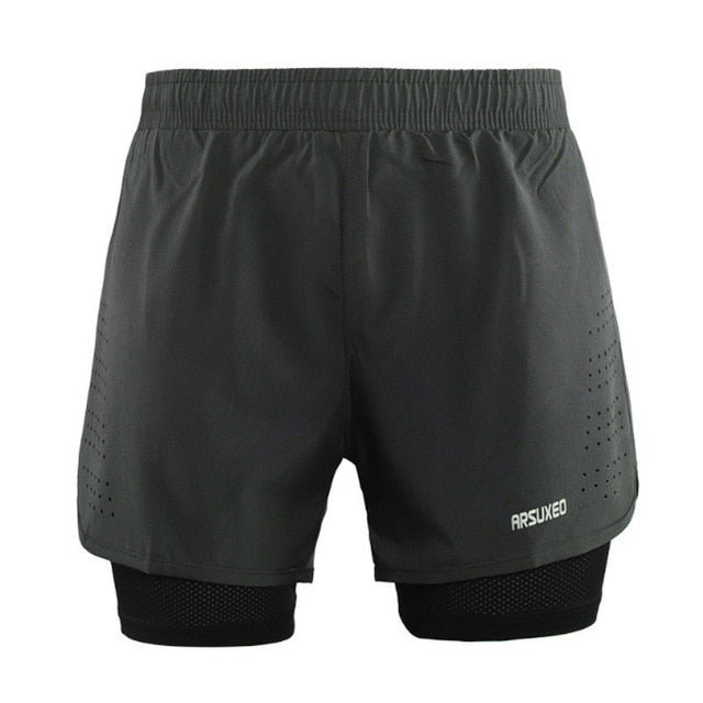 Men's 2 in 1 running shorts with polyester spandex fabric