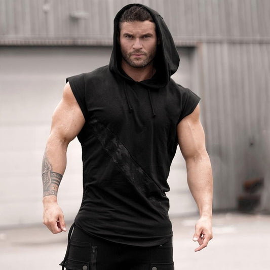 Men's hooded tank top for gym workouts
