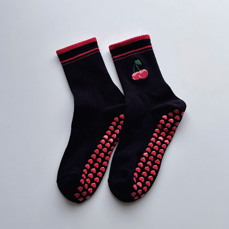 Yoga socks for women with cherry pattern
