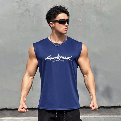 Men's workout tank top in loose fit sleeveless style
