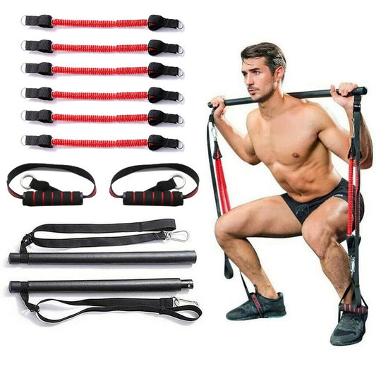 Pilates bar with resistance bands for full body workouts