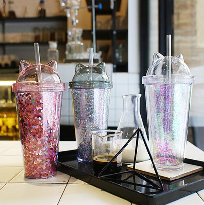 Kids water bottle with straw in cartoon design