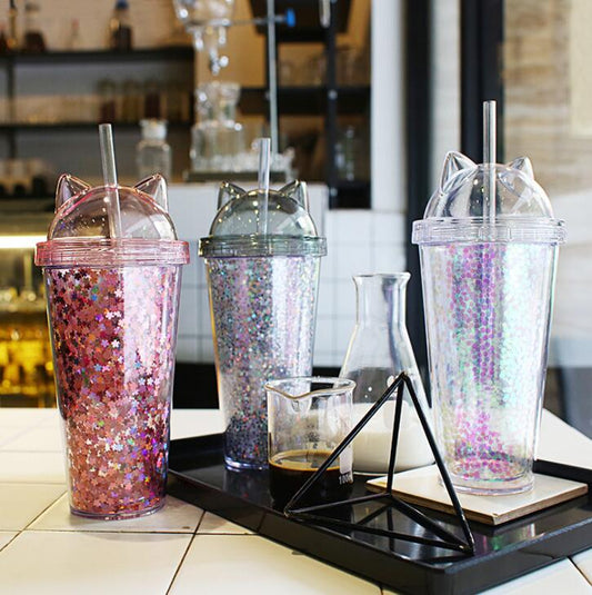 Kids water bottle with straw in cartoon design