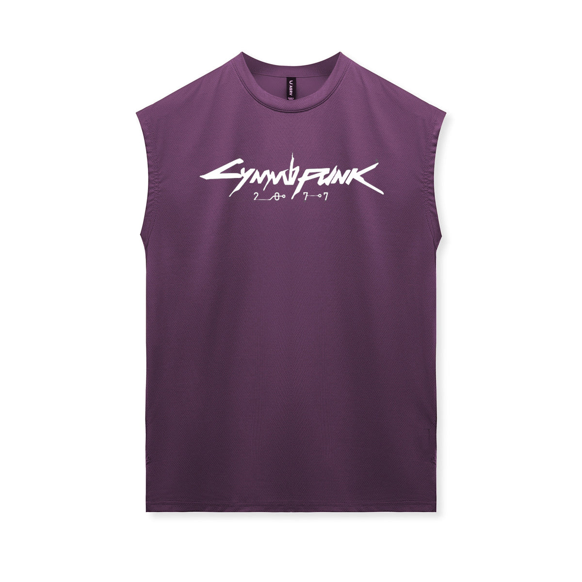 Men's workout tank top with round neck and gaming print