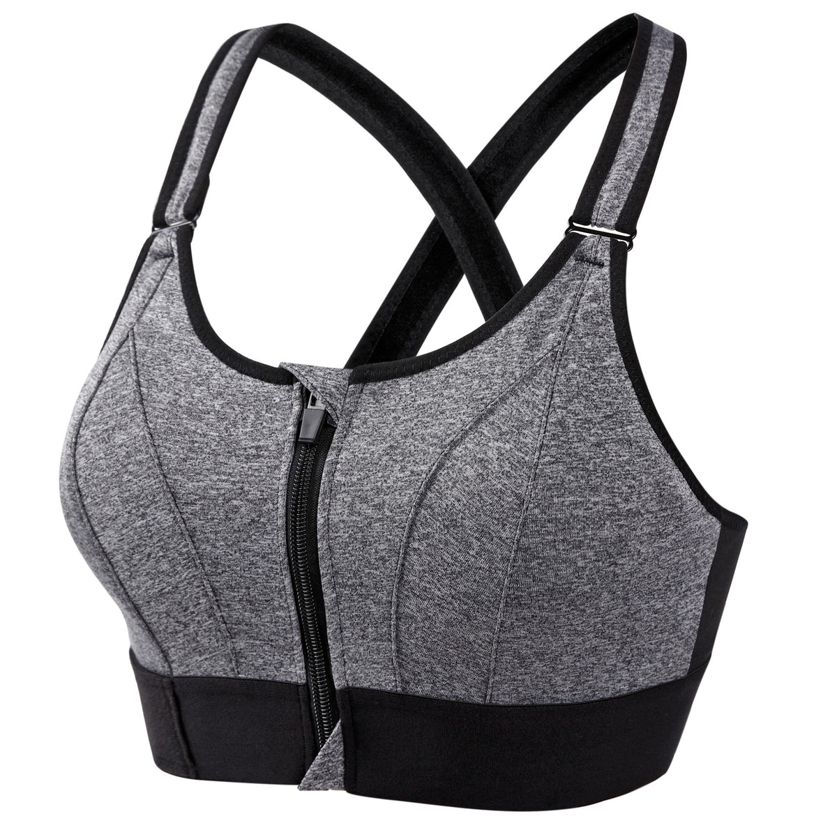 Adjustable Front Zipper Sports Bra, Shockproof, Wire-Free, Back Cross Design, Yoga Bra for Women