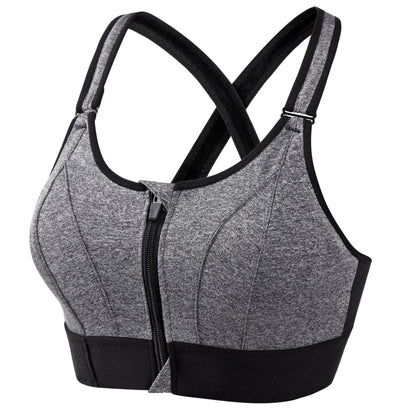 Adjustable Front Zipper Sports Bra, Shockproof, Wire-Free, Back Cross Design, Yoga Bra for Women