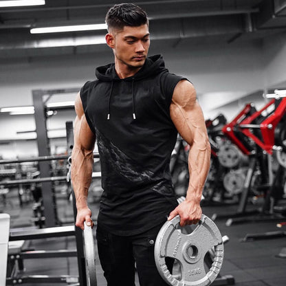Men's hooded tank top for bodybuilding training