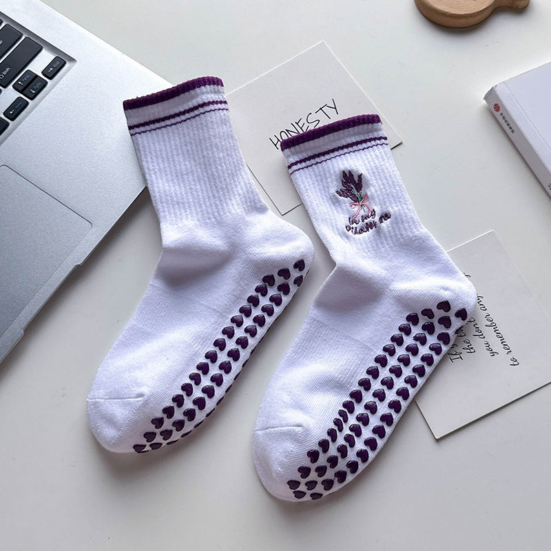 Yoga socks for women with lace bow design