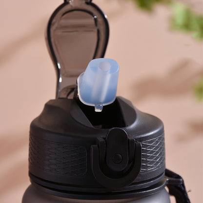 Sports water bottle with straw for gym workouts