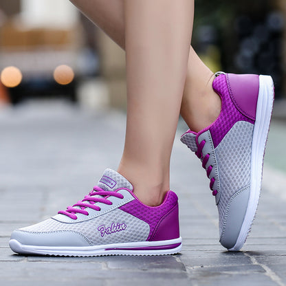 Casual Breathable Mesh Lace-up Flat Running Sneakers for Women Plus Size