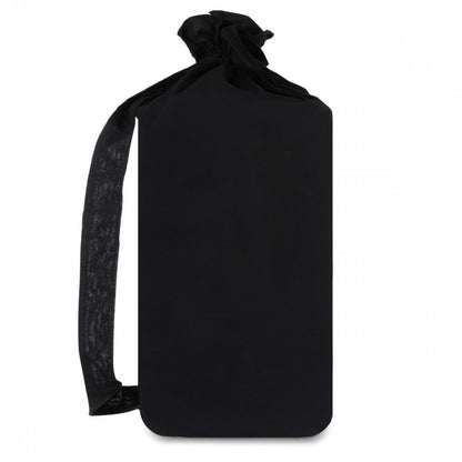 Acupressure mat and pillow set in sleek black design with tied fabric for convenient storage and portability.