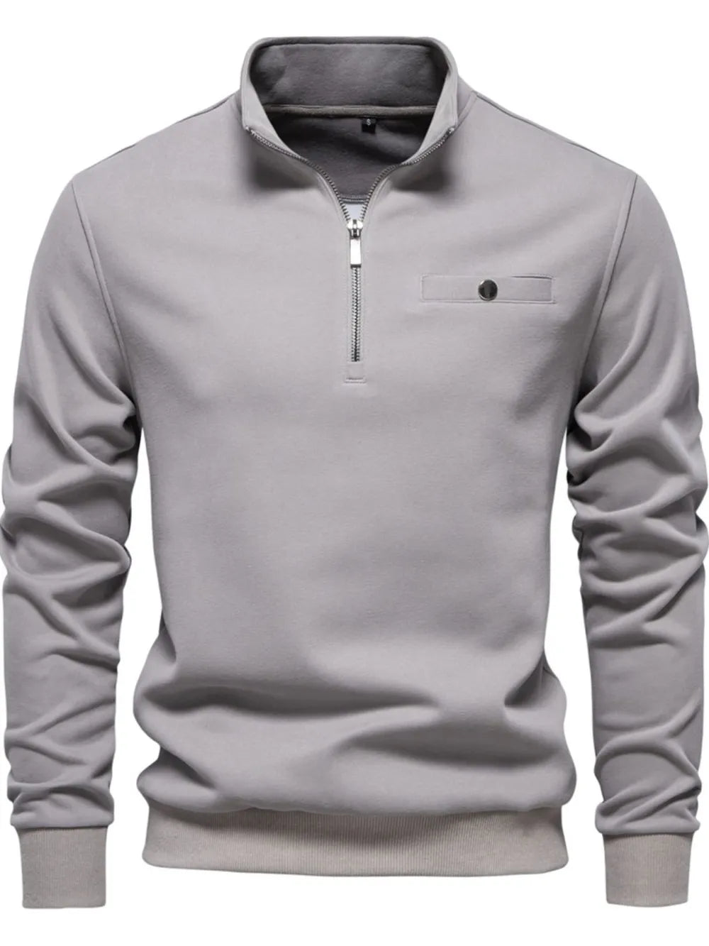 Men's quarter zip sweatshirt in solid color cotton