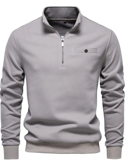 Men's quarter zip sweatshirt in solid color cotton