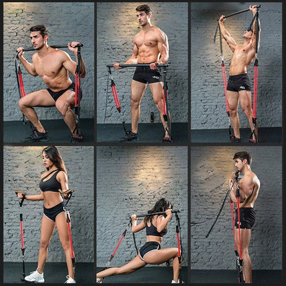 Pilates bar with natural latex resistance bands