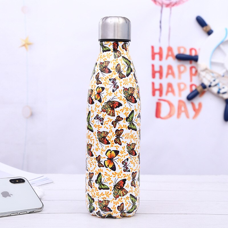 Stainless steel insulated water bottle with 24 hour cold retention