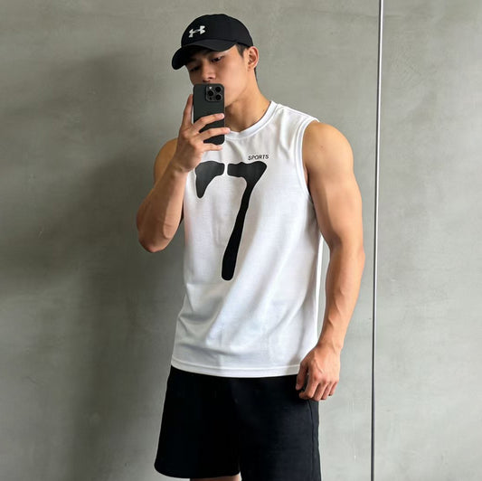 Men's workout tank top with digital print design
