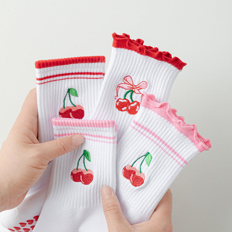 Yoga socks for women with cherry pattern