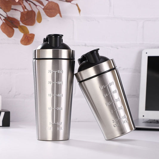 Stainless steel protein shaker bottle with mixing ball