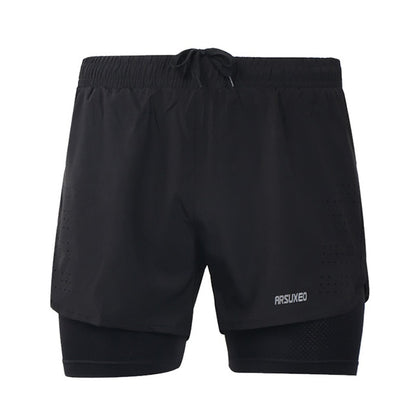 Men's 2 in 1 running shorts in black for jogging