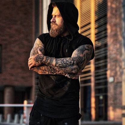 Men's hooded tank top in cotton blend fabric