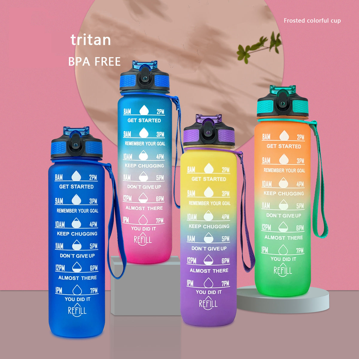 Sports water bottle with straw made from Tritan