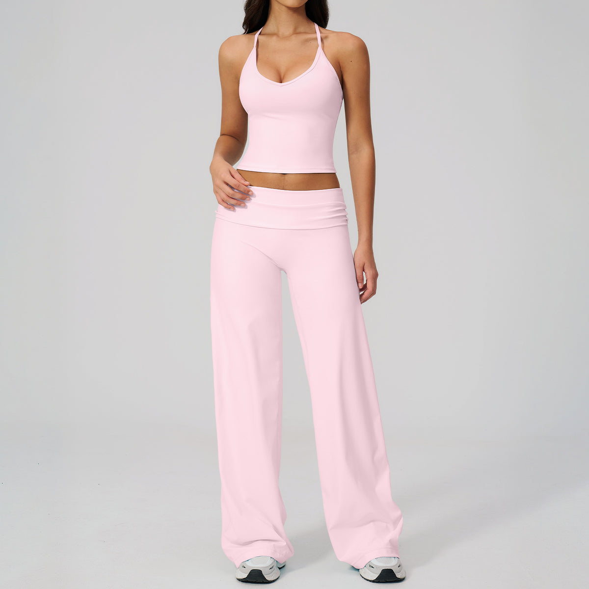 Fitted Crop Top Backless Workout Set High Waist Versatile Casual Style Yoga Set