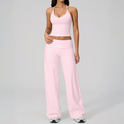 Fitted Crop Top Backless Workout Set High Waist Versatile Casual Style Yoga Set