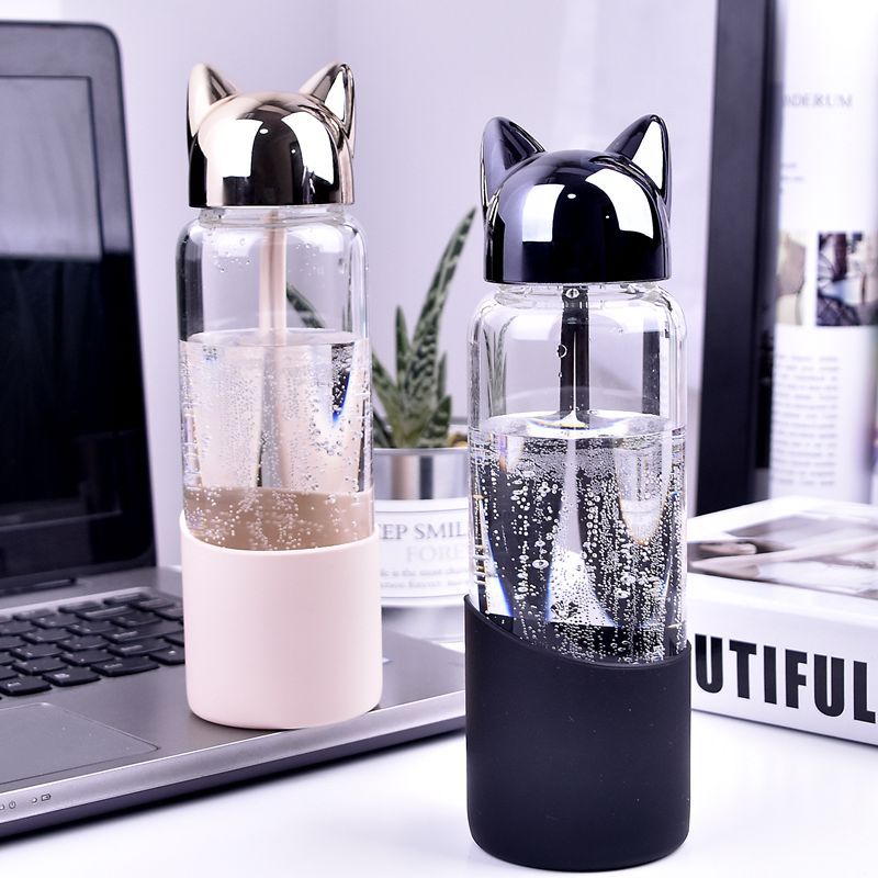 Glass water bottle with sleeve for adults