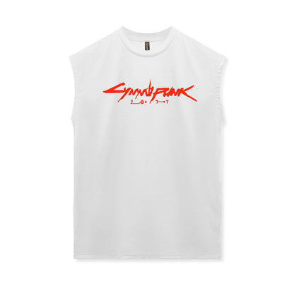 Men's workout tank top with round neck and gaming print