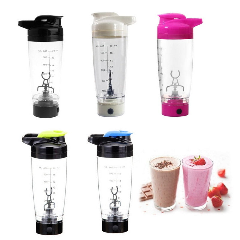 Electric protein shaker bottle with automatic mixing