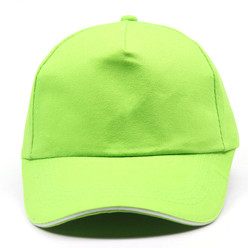 Custom embroidered baseball caps in white cotton design with Lemon green accents, perfect for branding and promotional events.